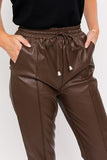Brown Faux Leather Joggers