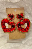 Red Open Heart Beaded Earrings