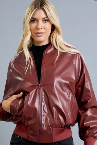 Chardonnay Faux Leather Bomber Jacket