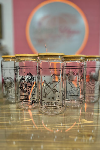 Zodiac Sign Glass Jar Tumbler With Reusable Straw
