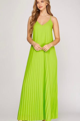 Lime Pleats Maxi Dress