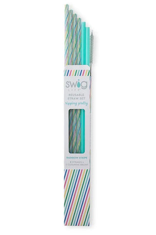 Rainbow Stripe + Aqua Reusable Straw Set